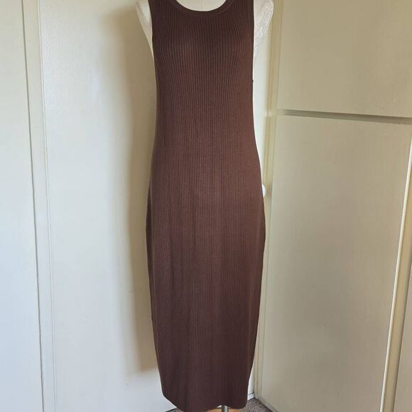 Madewell Slvls Ribbed Knit Midi Dress in Brown, Round Neck, NWOT, XL - Picture 6 of 9